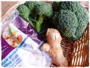Ingredients for Broccoli, Prawn and Ginger Salad