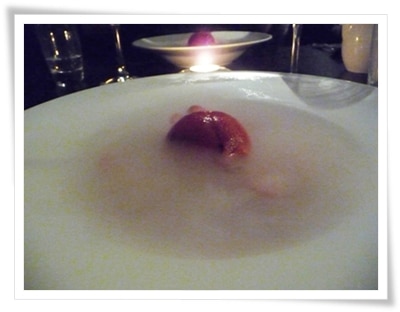Raspberry gelato with raspberry soup volcano at Brooklands Brasserie