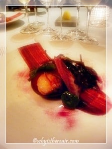 First Course: Roast Scallop, beetroot purée