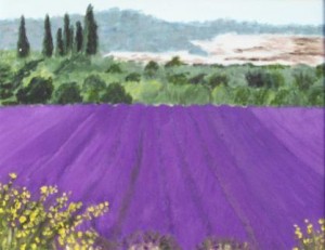 "Fields of lavender in Provence", a painting by Joelle