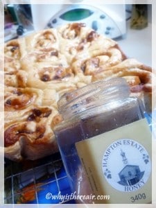 I glazed this batch of Chelsea buns with locally-produced honey from the Hampton Estate