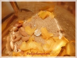 Whole almonds, demerara sugar and orange peel are soon to be ground into a wonderfully fine powder thanks to Thermomix