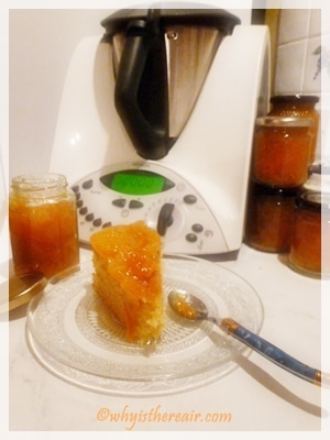 I love the fresh taste of my homemade Thermomix orange marmalade! Here I've spread it on a slice of my Sicilian Orange Cake - yum!
