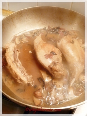 Braise the rabbit legs with a good glug of white wine
