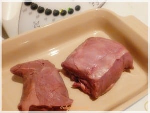 My venison as it came out of the packaging after about 90 minutes in my Thermomix water bath: a perfect rare