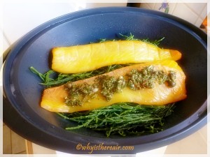 I placed the cod loin on a nice, big bed of samphire