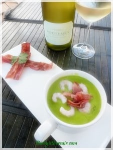 Our little prawns float nicely on top of the pea soup